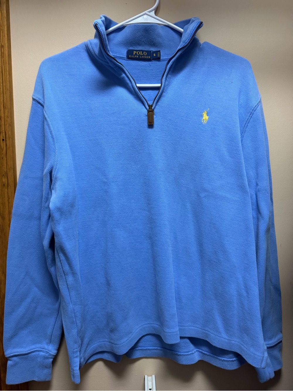Polo by Ralph Lauren Light Blue Quarter Zip Pullover with Yellow Logo
